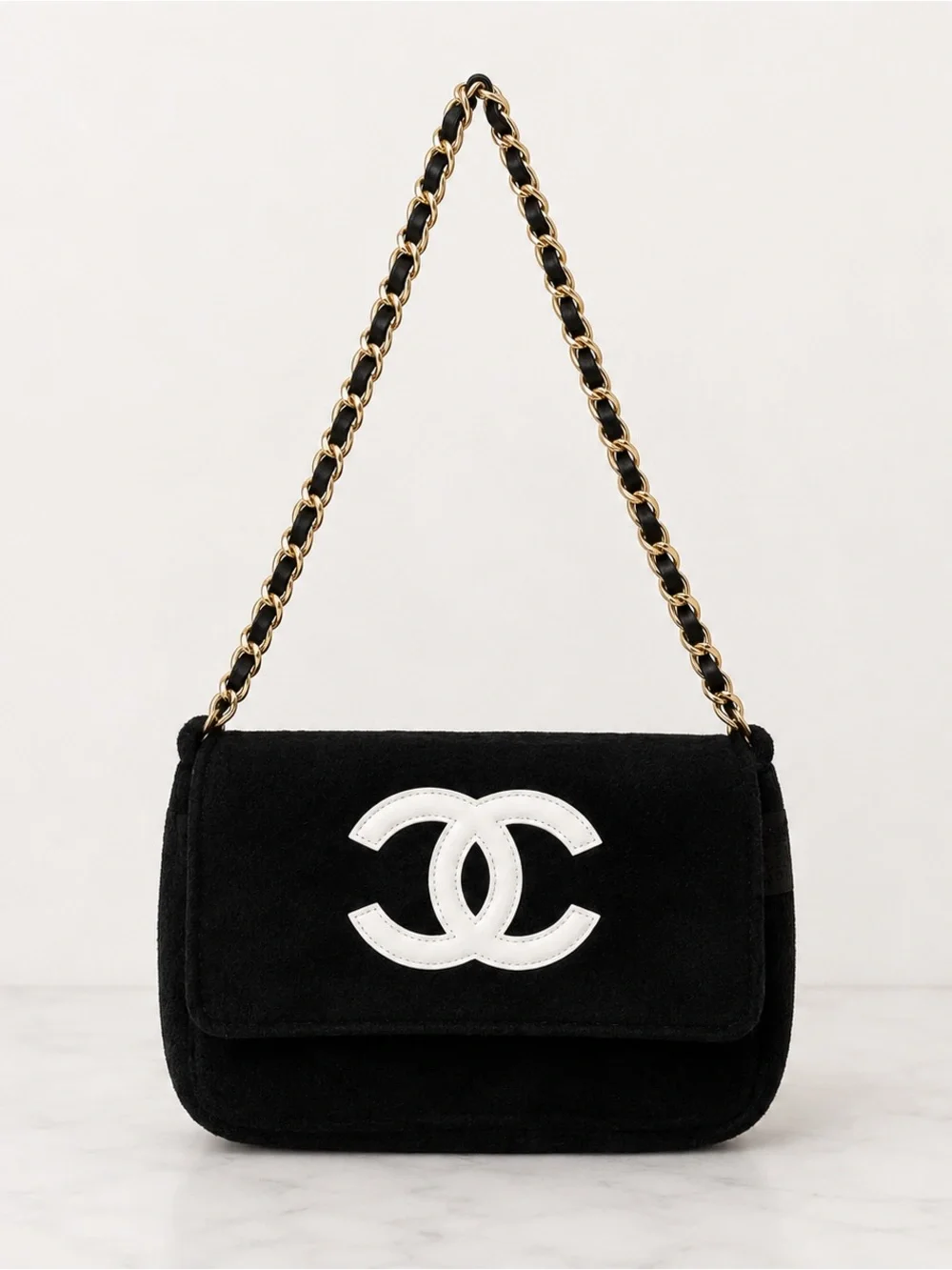 Chanel Precision Suede Flap Bag with White CC Logo